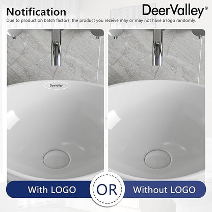 DeerValley Bathroom Vessel Sink, 16" x 13" Oval White Ceramic Vessel Sink, Modern Egg Shape Above Counter Bathroom Vanity Bowl, Porcelain Bathroom Vessel Vanity Sink Art Basin, DV-1V051