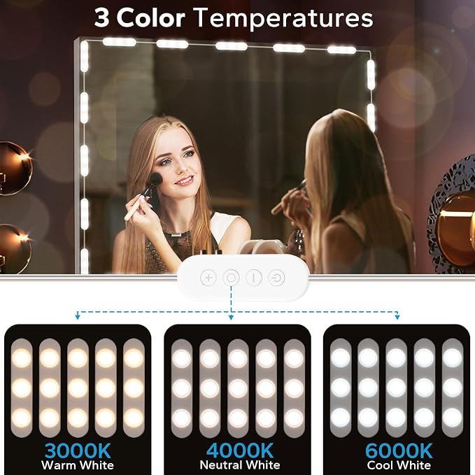 Bairth LED Vanity Lights for Mirror, 16ft Makeup Strip Light 3/4 / 6000K | 10 Level Brightness Adjustable, USB Cable, Hollywood Mirror Light Stick-On for Makeup Dressing Room Bathroom Bedroom