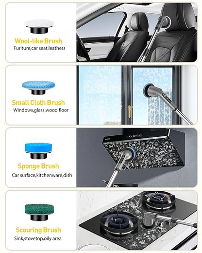 Electric Spin Scrubber for Bathroom, Shower Scrubber with Long Handle | Shower Cleaner Brushes, IPX7 Waterproof & 2 Speed, 8 Brush Heads, 90min Runtime, Bathroom Cleaning Supplies for Toilet Tub