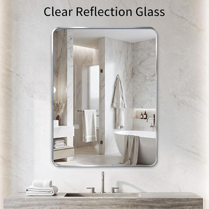 Bathroom Mirror for Wall, 30"x40" Black Bathroom Mirror for Over Sink, Shatterproof Tempered Glass Vanity Mirror with Anti-Rust Aluminum Alloy Frame, Hang Horizontally or Vertically, Silver