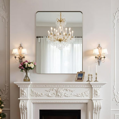 32"x24"Bathroom Vanity Mirror for Wall Aluminum Framed Farmhouse Rectangle | Anti-Rust, HD Reflection Anti-Desilvering, Distortion Free, Tempered and Shatter-Proof Wall Mounted Mirror, Brushed Nickel