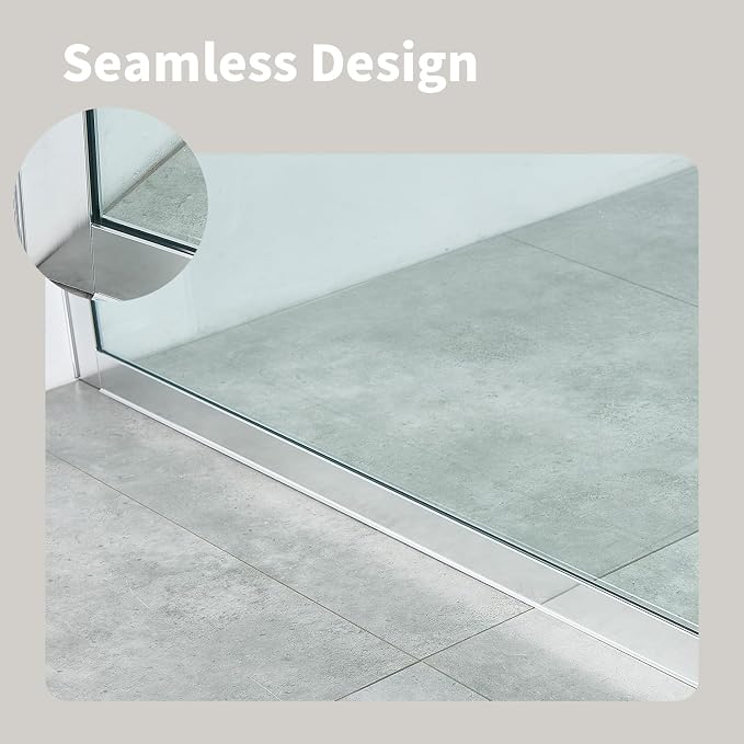 Shower Screen 36" x 76" Shower Wall Panel Chrome | Tempered Glass 3/8 inch, Half Frameless Shower Wall Panel, Easy to clean Coating, Fixed Glass Shower Door With Hardware