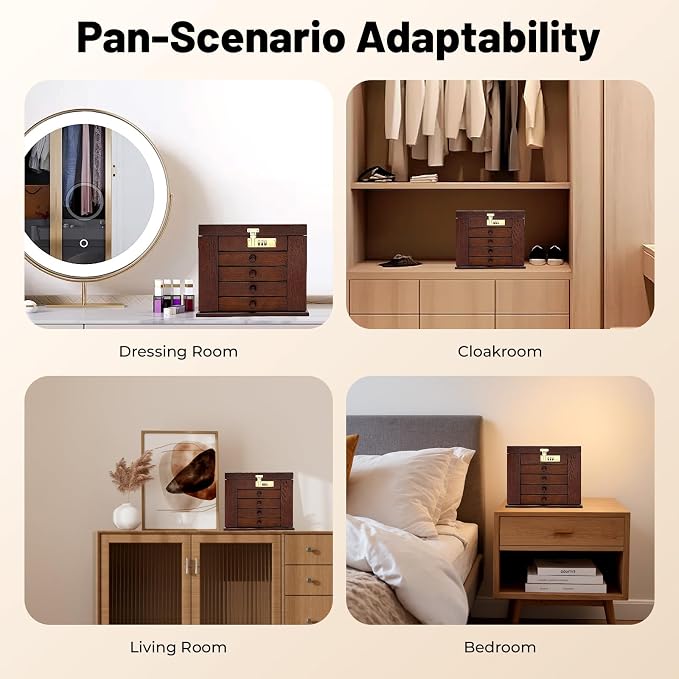 Extra Large 5 Layers Wooden Jewelry Box Jewelry Case Cabinet Armoire Ring Necklacel Gift Storage Box Organizer(5 Layers,Brown,Style 4)