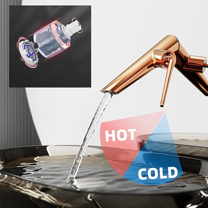 BiaoTeng Concealed Wall Mounted Bathroom Faucet Single Handle Hot and Cold Faucet for Bathroom Sink Brass 1 Hole Rose Gold