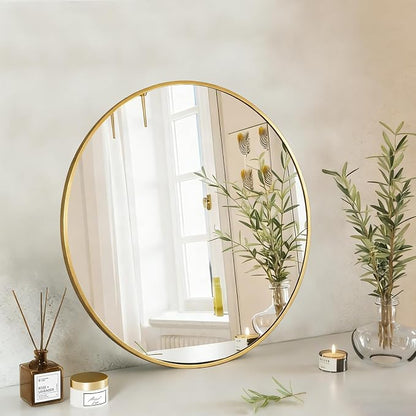 DUMOS 20 Inch Round Wall Mirror, Bathroom Mirror, Gold | Metal Frame, Tempered Glass & Anti Rust Metal Frame, Decor for Bathroom Vanity Bedroom Entryway