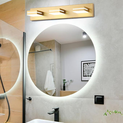SineRise LED Modern Bathroom Vanity Light Fixtures (3-Light, 24-Inch), Matte Gold Modern Acrylic Bathroom Wall Lighting Fixtures Over Mirror (Cool White 6000K)