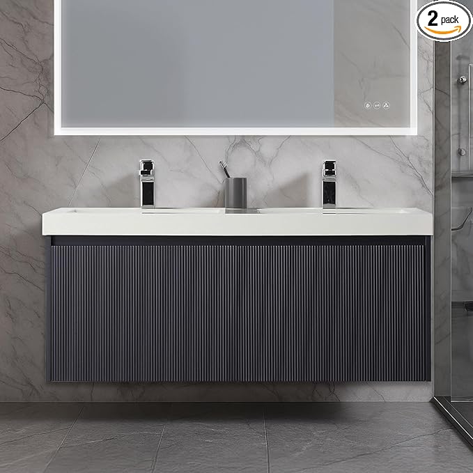 Blossom 48 Inch Double Sink Bathroom Vanity, All Wood Wall Mounted Floating Bathroom Vanity Cabinet with Acrylic Sink, Bathroom Sink Cabinet with Soft-Close Drawers, Modern Vanities, Night Blue
