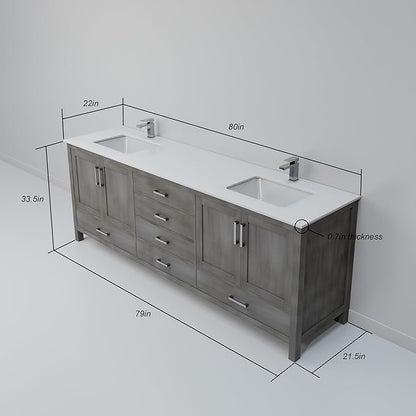 Jacques 80 in. W x 22 in. D Distressed Grey Double Bath Vanity and White Quartz Top