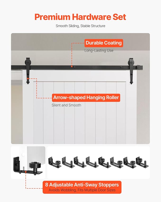 VEVOR Sliding Barn Door, 48 x 84 inch, High-Strength MDF Panel, Barn Door with Hardware Kit, Water-Proof PVC Surface, Easy to Install, H-Frame, Smoothly and Quietly Sliding for Living Room, Bathroom
