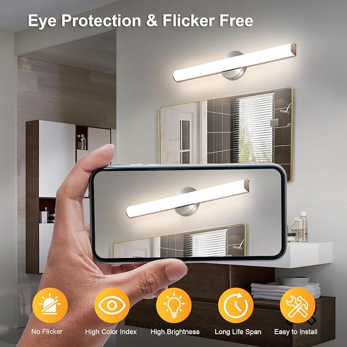 24inch Bathroom Vanity Light 2-Pack, 16W Bathroom Lights Fixture,1600LM Led Vanity Lights Bar, 4000K Natural White Bath Wall Lighting Fixture Sconce Indoor, Vanity Light Fixtures Over Mirror