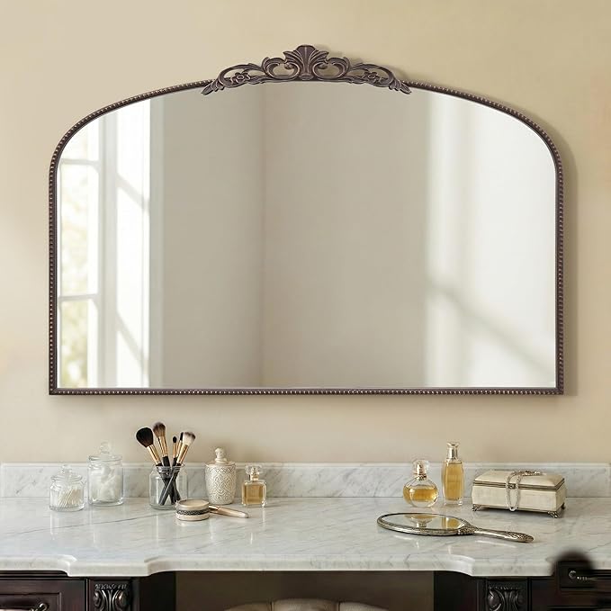 Micasso Large Bronze Vintage Mirror: 48"x33" Baroque Antique Wall Mirror | Traditional Ornate French Decorative Arched Mirror for Bedroom/Bathroom/Fireplace/Entryway/Hallway/Living Room/Dining Room