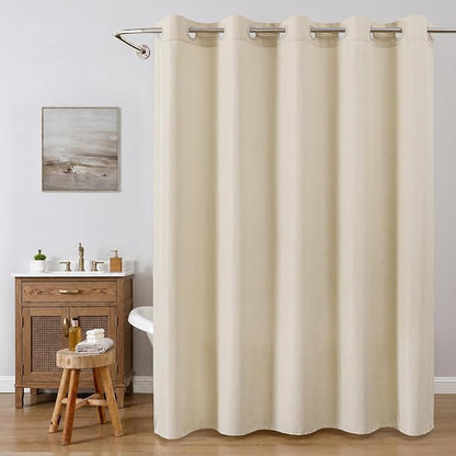 Stall No Hooks & No Liner Needed Fabric Shower Curtain,54"Wx80"L,Cream | Linen Texture,100% Waterproof TPU Laminated Layer,Bottom Magnets,Machine Washable,Hotel Style Bathroom Curtain For Shower,Tub