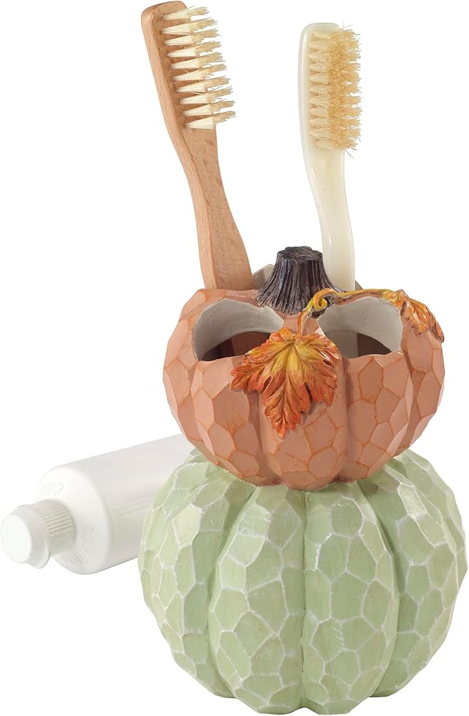 Avanti Linens - Toothbrush Holder, Pumpkin Design Countertop Accessories, Fall Inspired Home Decor (Grateful Patch Collection)