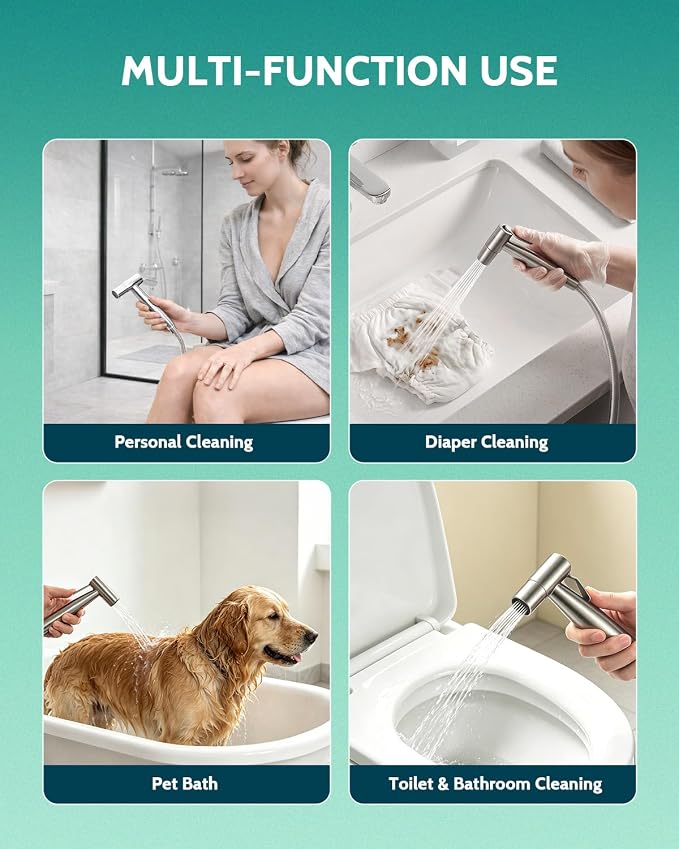 LUFEIDRA Handheld Bidet Sprayer, Adjustable Water Pressure, RV Toilet Use | Upgraded Leak-Free PVC Bidet Hose, 7/8" Brass T-valve, Stainless Steel, Feminine Wash, Cloth Diaper Rinse, Easy Install