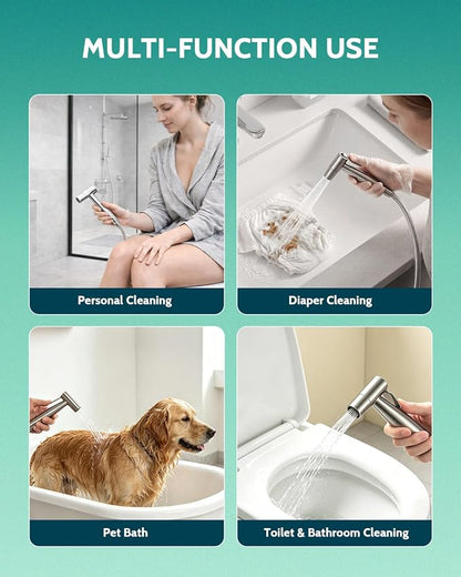 LUFEIDRA Handheld Bidet Sprayer, Adjustable Water Pressure, RV Toilet Use | Upgraded Leak-Free PVC Bidet Hose, 7/8" Brass T-valve, Stainless Steel, Feminine Wash, Cloth Diaper Rinse, Easy Install