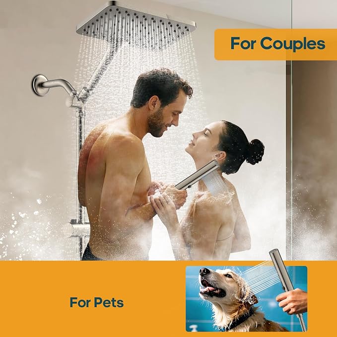 High Pressure Rain Shower Head with Handheld Combo, 10 Inch Square Rainfall Showerhead, Adjustable Slide Bar Dual Shower System, 3 Spray Modes, 59" Stainless Steel Hose, Brushed Nickel