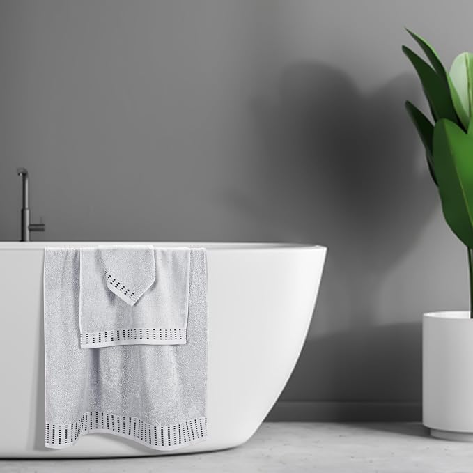 Ultra Soft 3 Pack Cotton Towel Set, Contains a Bath Towels 28x55 inch, a Hand Towels 16x24 inch & a Wash Cloths 12x12 inch, Ideal Everyday use, Compact & Lightweight - Light Grey