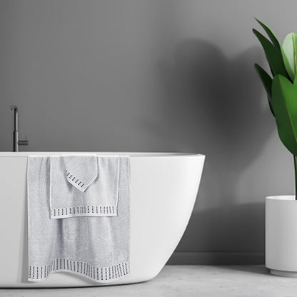 Ultra Soft 3 Pack Cotton Towel Set, Contains a Bath Towels 28x55 inch, a Hand Towels 16x24 inch & a Wash Cloths 12x12 inch, Ideal Everyday use, Compact & Lightweight - Light Grey