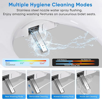 Upgrade Bidet Toilet Seat Elongated, Rear and Feminine Wash, Unlimited Warm Water, Heated Seat, Warm Air Drying, Soft Close Lid, Sense Seat