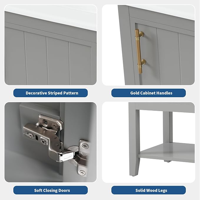 20" Bathroom Vanity Cabinet with Ceramic Sink Top Set, Freestanding, Two-Tier Storage Rack, Soft Closing Door, Grey