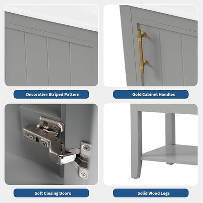 20" Bathroom Vanity Cabinet with Ceramic Sink Top Set, Freestanding, Two-Tier Storage Rack, Soft Closing Door, Grey