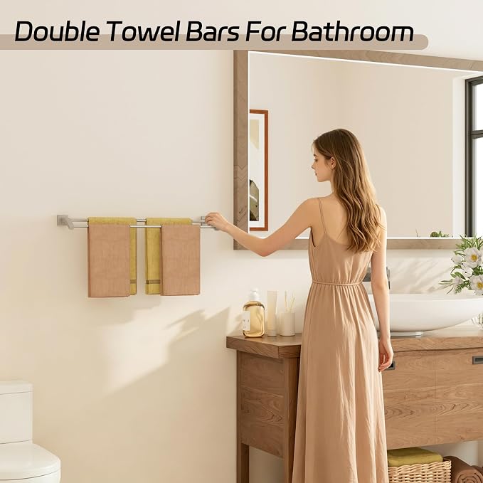 Alise Double Towel Bar,28" Towel Rack for Bathroom Wall Mount,Brush Nickel | SUS304 Stainless Steel Bathroom Towel Holder, Quick Drying Towel Hanger Towel Rod, Useable Length 26.9"