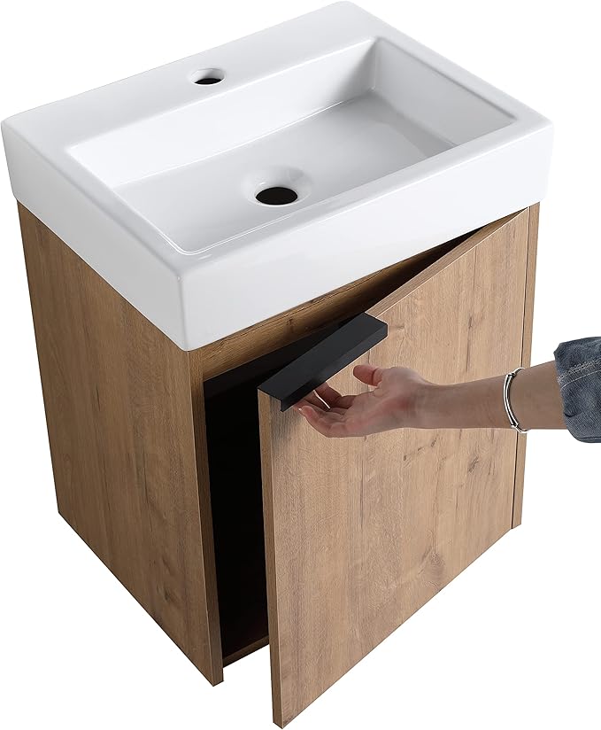 Malwee Bathroom Cabinet, Modern Vanity, Small 18'' Wall Mount, Imitative Oak, Scratch & Water-Resistant