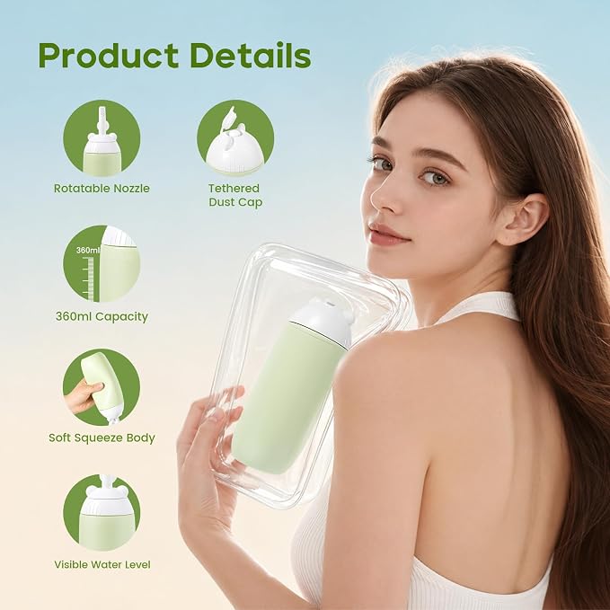 Rotatable Nozzle Portable Bidet – 360ml Touch-Free Nozzle Peri Bottle, Leak-Proof Travel Handheld Bidet for Postpartum Care, Personal Hygiene, Camping & Outdoor Use (Green)
