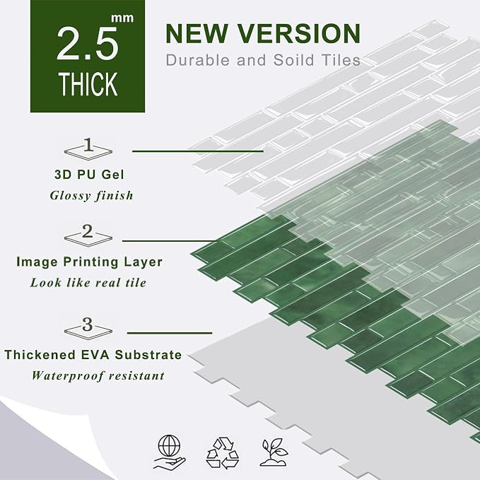 STICKGOO Peel and Stick Backsplash - 10 Sheets of 12”×12” - 3D Self Adhesive Peel and Stick Tile Backsplash for Kitchen & Bathroom