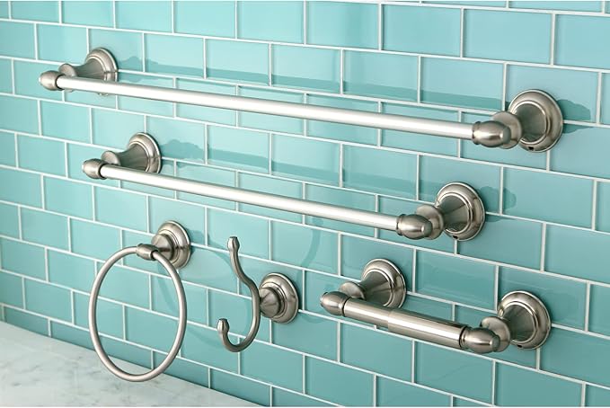 Kingston Brass BAHK2612478SN Provence 5-Piece 18-Inch and 24-Inch Towel Bars Bathroom Accessory Set in Brushed Nickel
