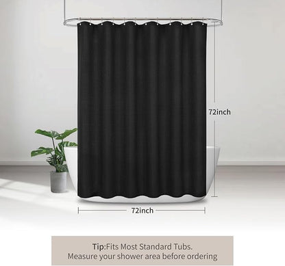 256GSM Heavy Duty Waffle Weave Shower Curtain, Black 72"x72" | with Weighted Hem - Hotel Spa Luxury Water-Repellent Polyester Bathroom Curtain for Home, RV, Apartment, Dorm