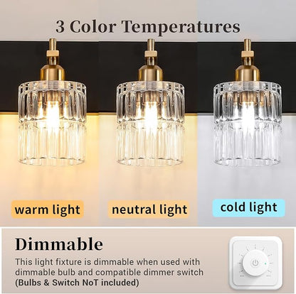 OCIOC 5-Light Black and Gold Bathroom Light Fixtures Over Mirror, Modern Brushed Gold Vanity Lights for Bathroom, Sconces Wall Lighting with Glass Shade for Mirror Bedroom Hallway