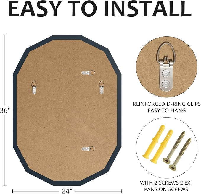 24x36 Inch Bathroom Mirrors for Over Sink, Round Frameless Mirrors for Wall | Beveled Bathroom Mirror, Bathroom Vanity Circle Mirror for Bedroom Living Room Entryway Home Decor