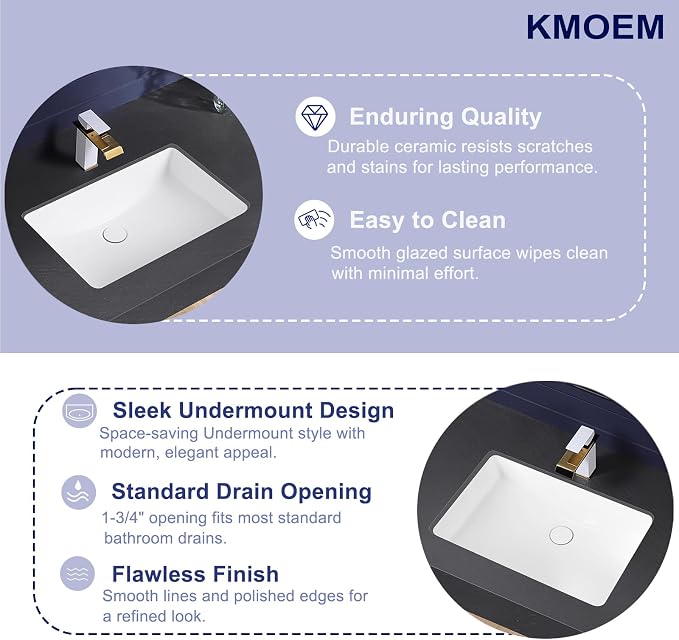Undermount Bathroom Sink 24x16 Inch Small Bathroom Sink White Porcelain Ceramic Bathroom Under Counter Lavatory Vanity Sink Basin Rectangular Undermount Sinks with Overflow