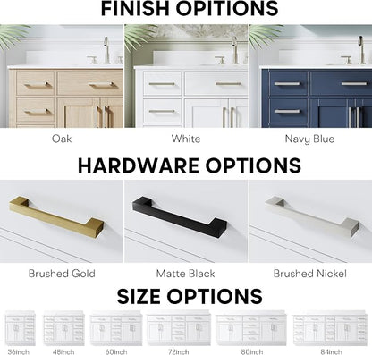84-Inch Bathroom Vanity with Double Sinks W/ 4 Doors & 12 Drawers & 2 Flip Drawers, White Vanity W/Brushed Nickel Handles