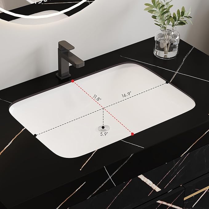 Goujxcy 35.4" Wall Mounted Bathroom Vanity with Sink, Modern Floating Bathroom Cabinet with Ceramic Sink & 2 Drawers, Wood Hanging Bath Room Cabinet with Soft-Close System (Black)