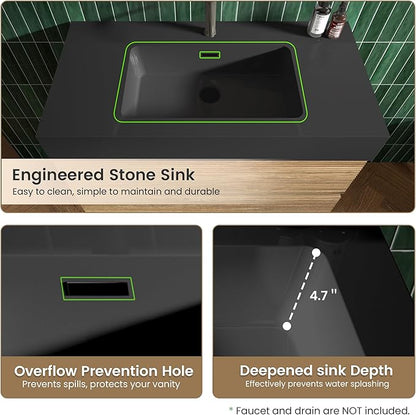 36 Inch Floating Bathroom Vanity with Black Sink, Modern Wall Mounted Floating Vanity with 2 Soft-Closing Drawers, Large Storage for Apartment, Hotel, Rough Oak
