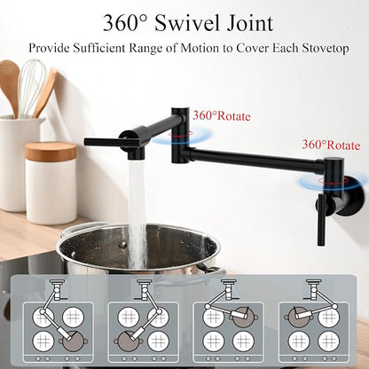 Faucets with Wall Mount Double Joint Swing Arms - Leak Free Design with High-Flow Aerators - Retractable & Folding for Space Saving