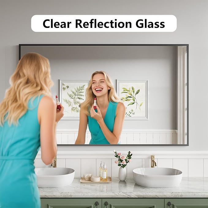 Bathroom Mirror 36x60 Matte Black Rectangle Bathroom Wall Mirror for Over Sink, Modern Large Vanity Mirror, HD Tempered Glass, Anti-Rust Aluminum Alloy Frame, for Living Room, Bedroom, Entryway