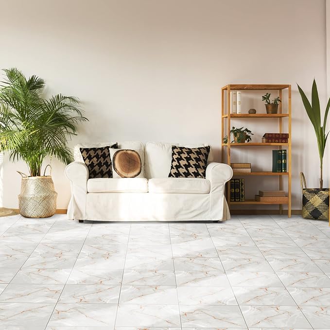 Spiareal 48 Pieces Peel and Stick Floor Tiles Vinyl Flooring 12 x 12 Inch Stick on Floor Tile Self Adhesive Waterproof DIY for Bathroom Kitchen Bedroom Living Room(Stylish)
