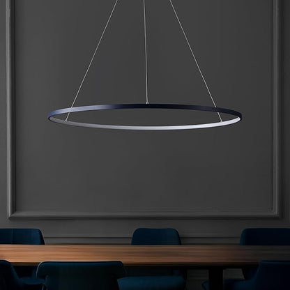 JONATHAN Y 35" Navy Modern Integrated LED Pendant Light, Dimmable Round Hoop Chandelier for Kitchen Island, Dining Room, Adjustable Height Metal Hanging Light (JYL7220F)
