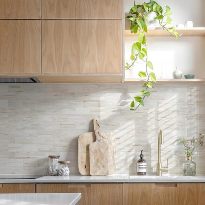 STICKGOO 10-Sheet Subway Tile Peel and Stick Backsplash, Wooden Grain | Glossy Marble Look Kitchen Backsplash Wall Tiles, Peel and Stick Wall Panels for Bathroom, Fireplace, RV