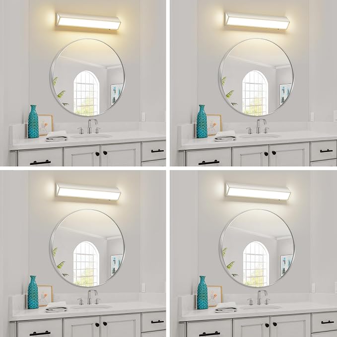 LED Modern Bathroom Vanity Light Fixtures (24-Inch, 5CCT, Dimmable), Modern Acrylic Bathroom Wall Lighting Fixtures Over Mirror, Chrome