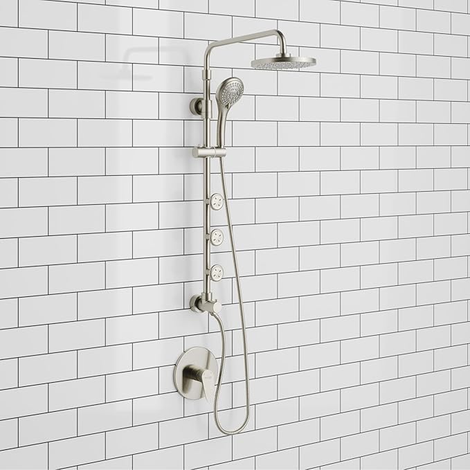 Lanikai Rain Shower Head with Handheld Spray Combo - 1028-BN, Brushed Nickel - 8" Rain Showerhead with Handheld Sprayer, 3 Spray Jets, 5-Function Rainfall Shower Head with Hose, 2.5 GPM