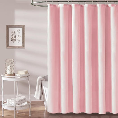 BTTN Extra Long Shower Curtain - 84 Inch Long Linen Textured Heavy Duty Fabric Shower Curtain Set with 12 Plastic Hooks, Hotel Spa Simple Polyester Bath Curtains for Bathroom, 72x 84,Pink