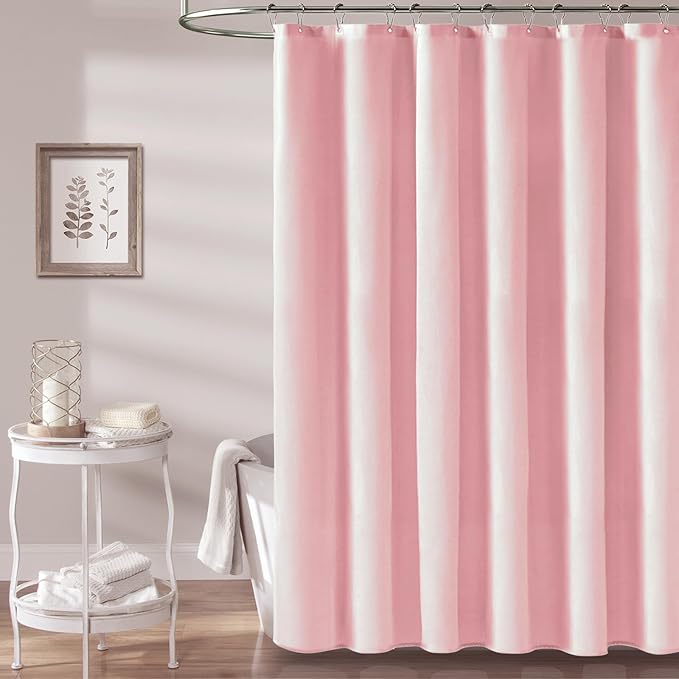 BTTN 78 Inch Long Shower Curtain - Linen Textured Heavy Duty Fabric Shower Curtain Set with 12 Plastic Hooks, Wrinkle Free, Machine Washable, Decorative Neutral Bath Curtains for Bathroom, 72x78, Pink