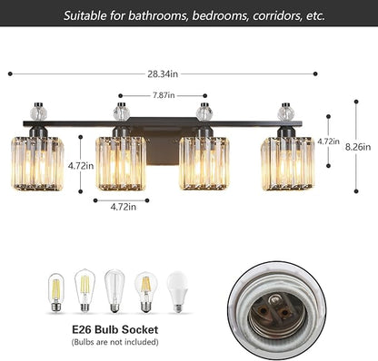 Vanity Lights 4-Light Modern Crystal Vanity Light Plating Black Bathroom Light Fixtures Over Mirror Crystal Bathroom Vanity Lighting Fixtures