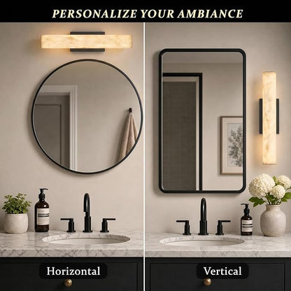 Alabaster Wall Sconce, 20" Matte Black Linear Wall Sconces, 3000K Dimmable Artisan-Cast Alabaster Sconce for Living Room, Modern Wall Lighting for Bathroom, Bedroom, Hallway, 1 Pack, Faux Alabaster