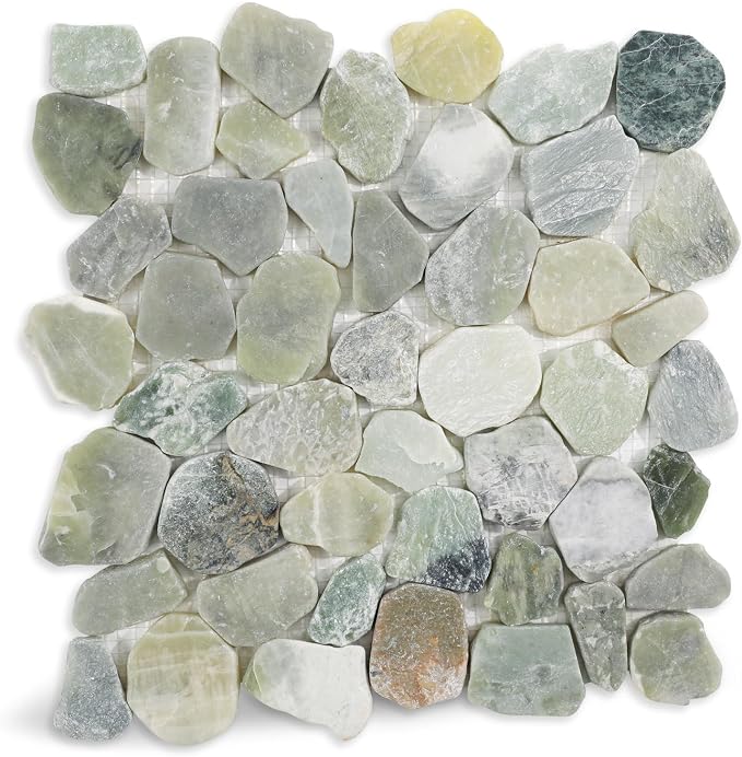 Green Pebble Tile for Shower Floor, 12"X12" Stone Backsplash Tiles | Slip-resistant Pebble for Bathroom, Kitchen, Shower Floors, Walls & Outdoor Areas, Mesh-Backed Easy to Install, 5 SqFt