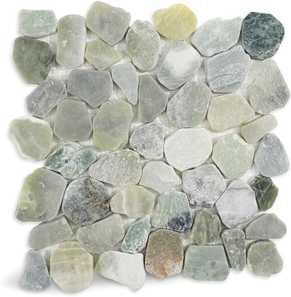 Green Pebble Tile for Shower Floor, 12"X12" Stone Backsplash Tiles | Slip-resistant Pebble for Bathroom, Kitchen, Shower Floors, Walls & Outdoor Areas, Mesh-Backed Easy to Install, 5 SqFt